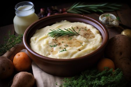 Mashed potato bowl. Cooked food. Generate AIの素材