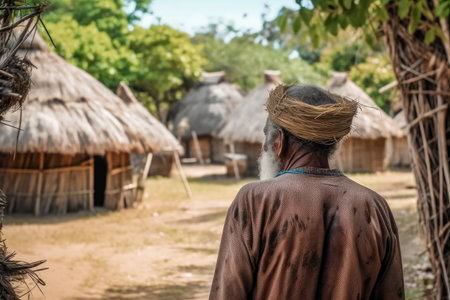 Native old person thatched huts. Tribal village. Generate AIの素材