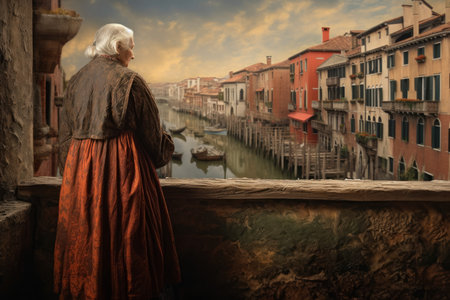 old woman venice. Italy wall. Generate AIの素材