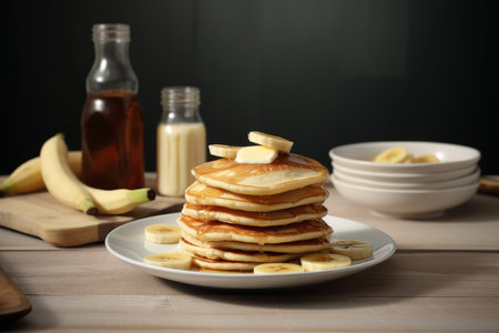 Pancake syrup stack. Health plate. Generate AIの素材