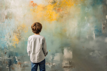 Painter child boy unpaint wall. Art space. Generate AIの素材