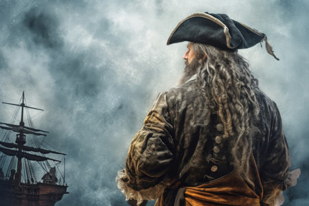 Old pirate aboard pirate ship. summer adventure. Generate AIの素材