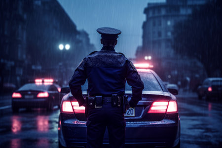 police officer city police car. street danger. Generate AIの素材