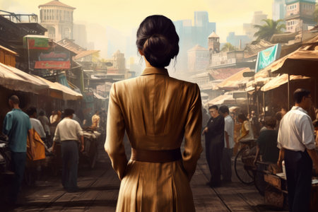 salesman cute woman market. street fair. Generate AIの素材