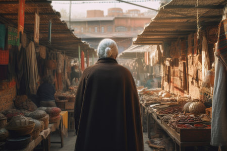 Salesman old woman street market. store shop. Generate AIの素材