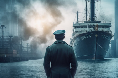 Ship captain adult man. transport vessel. Generate AIの素材