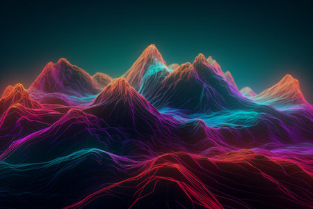 Abstract neon lines mountains. space neon street. Generate AIの素材