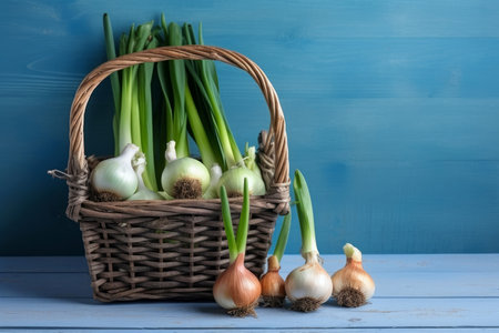 Basket onion garlic food. health spice. Generate AIの素材
