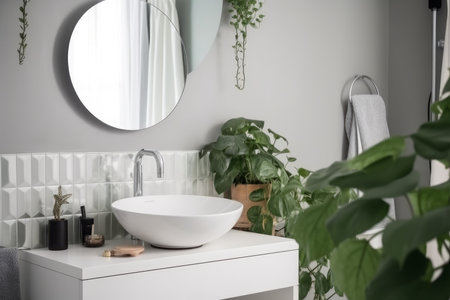 Bathroom green mirror. Sink model. Generate AIの素材