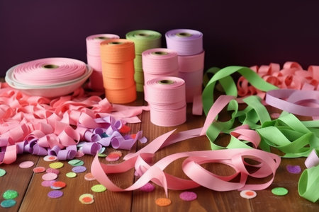 Colorful serpentine party. Confetti celebrate. Generate AIの素材