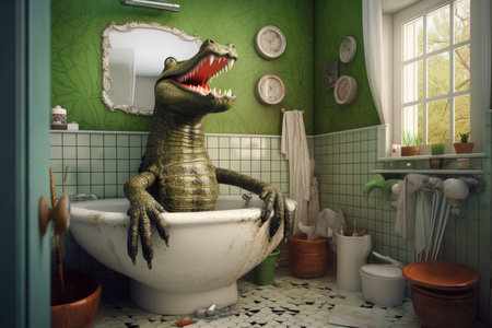 Crocodile bathroom toy. happy animal. Generate AIの素材