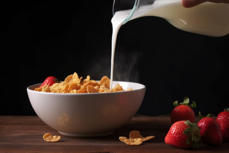Corn flakes milk. wave food flakes. Generate AIの素材