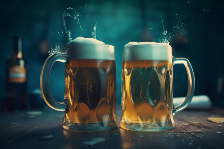 Two beer mugs. cold pint. Generate AIの素材