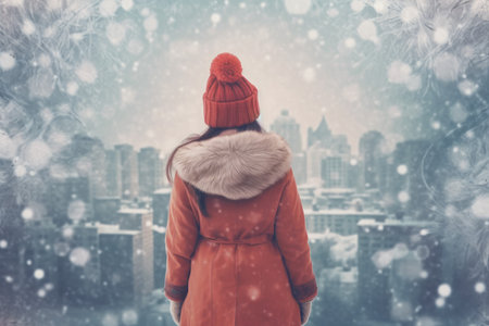 Woman warm winter clothes glaciers. girl fashion. Generate AIの素材