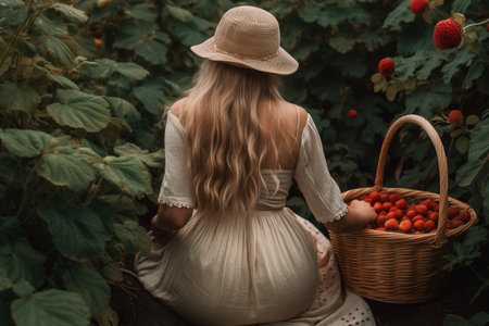 Woman berry basket. fruit garden farm. Generate AIの素材