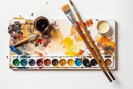 Wooden oil palette paint. brush artist. Generate AIの素材