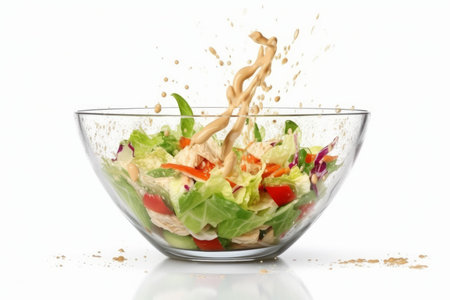 Caesar salad falling food. Green healthy. Generate AIの素材