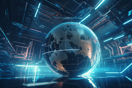 Futuristic cyber earth. virtual tech. Generate AIの素材