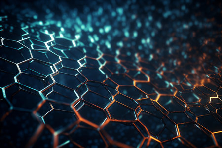 Hexagonal grid. Nano geometric technology. Generate AIの素材
