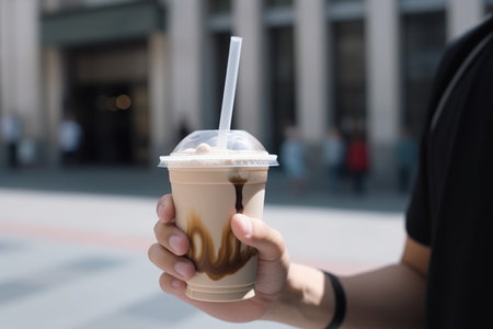 Iced cappuccino milk. cafe drinks. Generate AIの素材