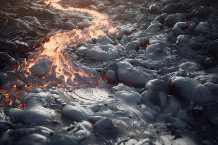 Lava flow stones. Rock smoke red. Generate AIの素材