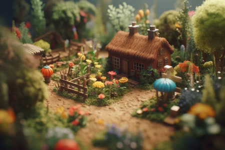 Isometric house clay garden. nature art. Generate AIの素材