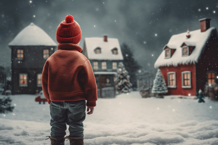 boy santa claus house. Couch snow. Generate AIの素材