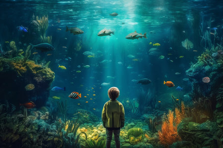 boy undersea world. water snorkel. Generate AIの素材