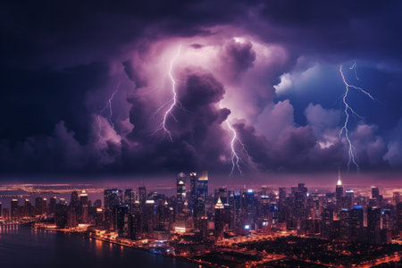 City in the storm. Energy rain nature. Generate AIの素材