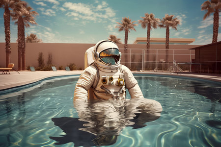 Astronaut pool summer. person fantasy. Generate AIの素材