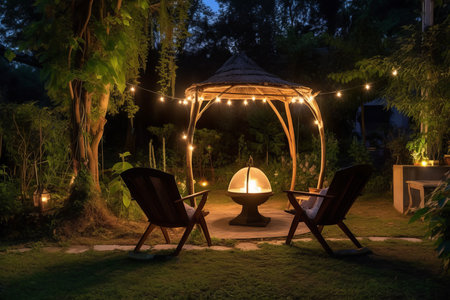 Brazier wooden canopy. outdoor park. Generate AIの素材