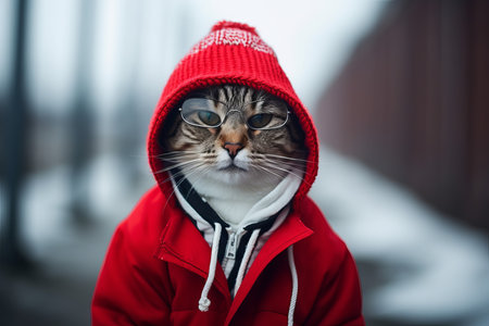 dressed cat. Feline cute pet. Generate AIの素材