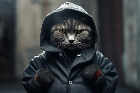 Dressed cat jacket. Cute domestic pet. Generate AIの素材