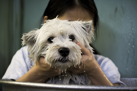 Washing dog home. clean puppy. Generate AIの素材