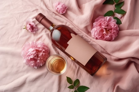 Rose wine peonies floral. food couple. Generate AIの素材