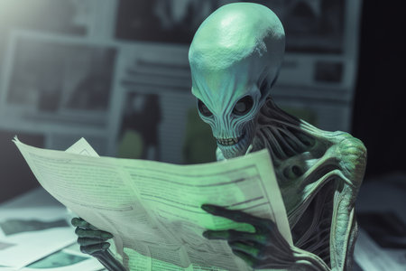 Alien read newspaper. monster ufo. Generate AIの素材