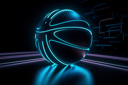 Basketball neon ball. Sport ball futuristic. Generate AIの素材