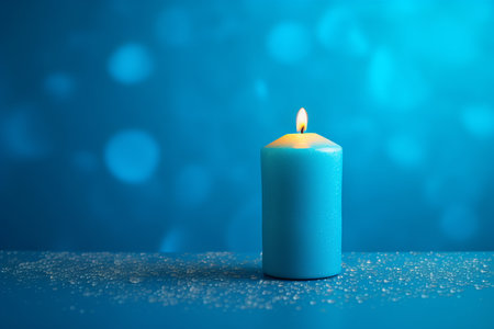 Blue candle background. Flame advent light. Generate AIの素材