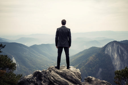 Businessman top mountains. Top success goal. Generate AIの素材