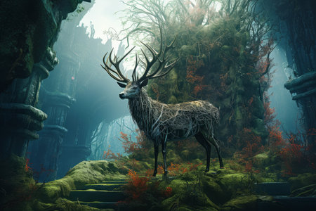 Deer stag gateway covered. gold head. Generate AIの素材