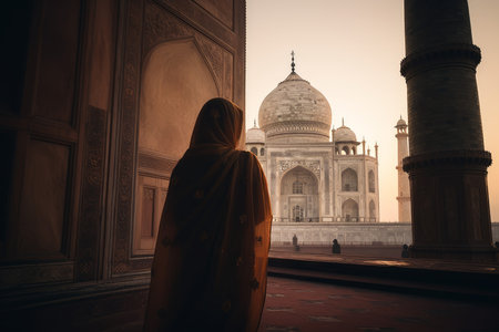 Taj Mahal woman. culture monument. Generate AIの素材