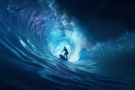 Surfer surfing ocean waves. catch travel. Generate AIの素材