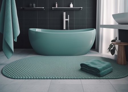 Stylish green bathroom. Marble apartment. Generate AIの素材