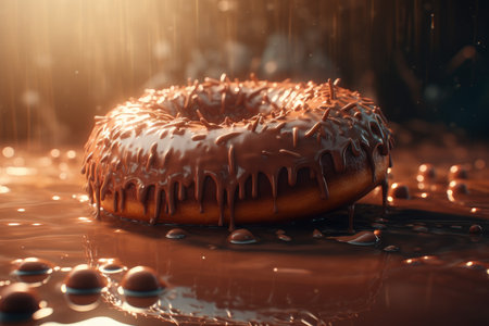 Chocolate donut. Glazed cake dessert. Generate AIの素材