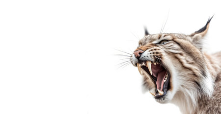Lynx screaming fur banner. Teeth scream. Generate AIの素材