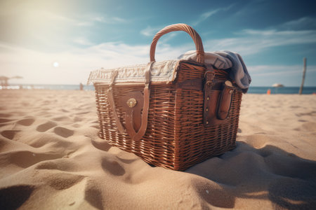 Picnic basket beach. sky party summer. Generate AIの素材