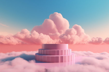Podium pink cloud sky. minimal color. Generate AIの素材
