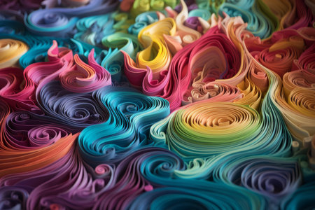 Colorful paper wavy pieces. Wavy bright space. Generate AIの素材