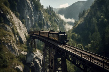 train bridge mountains. scenic forest. Generate AIの素材