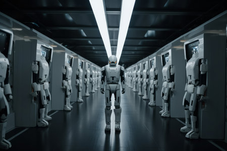 Corridor warehouse robot line production. auto interior. Generate AIの素材